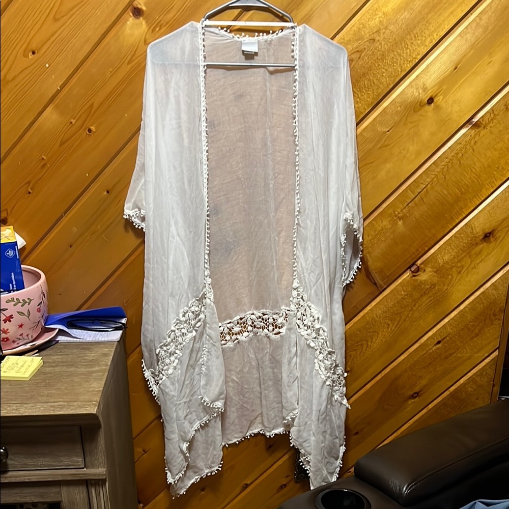 Sonoma White Sheer Cover-Up with Lace Detail
